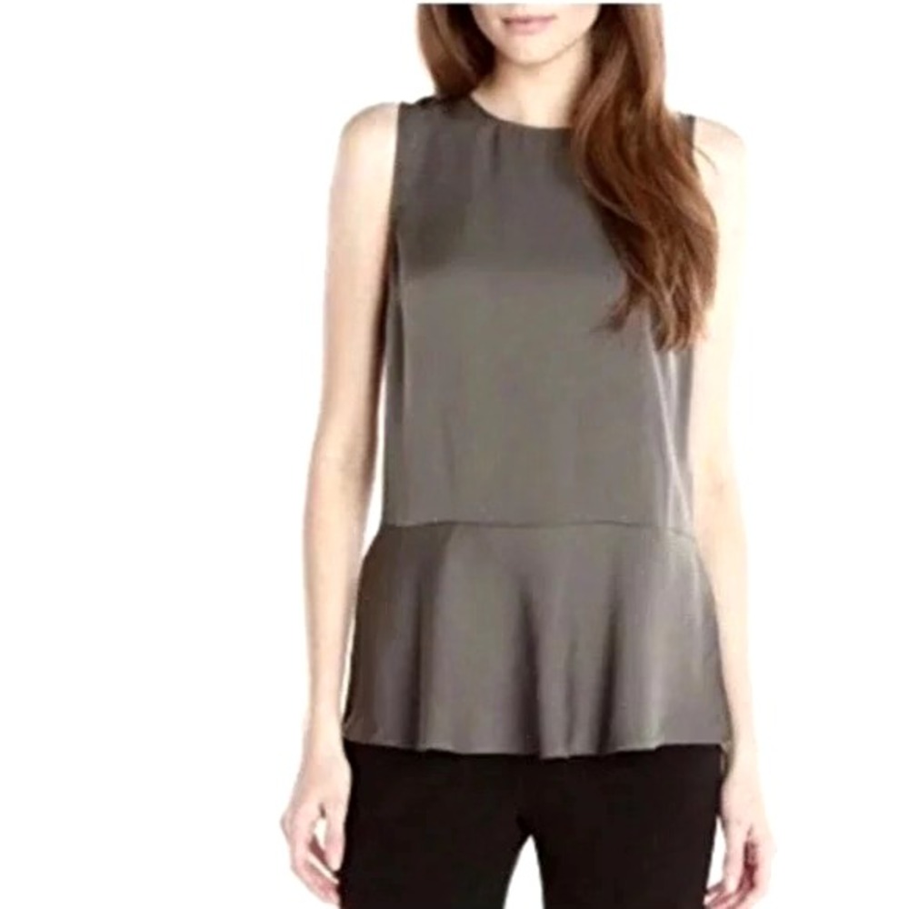 Theory Top Women P Gray Nicella Modern GGT Silk Peplum Sleeveless F1102516